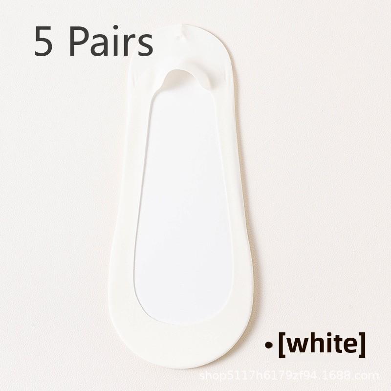 5 Pairs of Women's Summer Solid Color All Over Cotton Sole Invisible Shallow Mouth Boat Socks