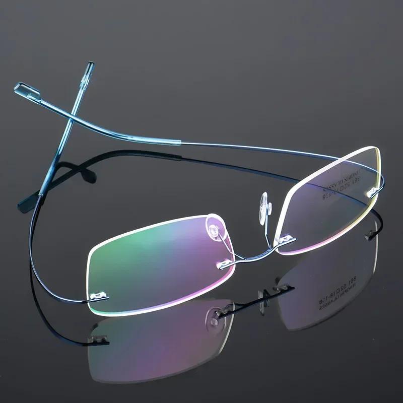 Titanium Alloy Rimless Glasses Frame Men Prescription Eyeglasses Myopia Optical Frame Screwless Eyewear Only Eyeglass Frames