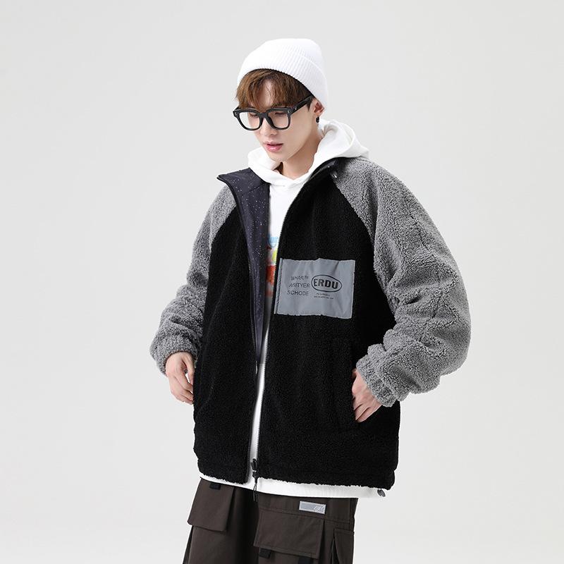 

| Ins Trend Loose Casual Small Fresh Two Sides Wear Lamb Wool Coat Men XXXL чорний