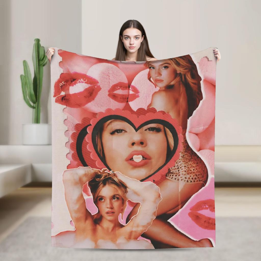 sydney sweeney Flannel Blanket  Super Soft Bedding Throws for Bedroom Picnic Novelty Bedspread Sofa Bed Cover