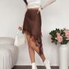 Women Satin Lace Trim Mini Skirts 2026 Summer Elastic Waist Asymmetric Hem Short Skirts Lace Half Slip Skirts Streetwear