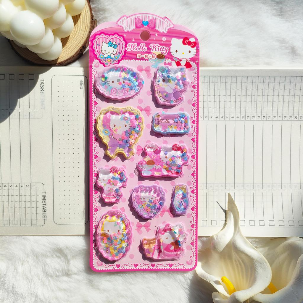 Sanrio 3D Shake Water Decal Kawaii Hello Kitty Kuromi Three-dimensional Crystal Decoration Handbook Decal Children's ToyGift