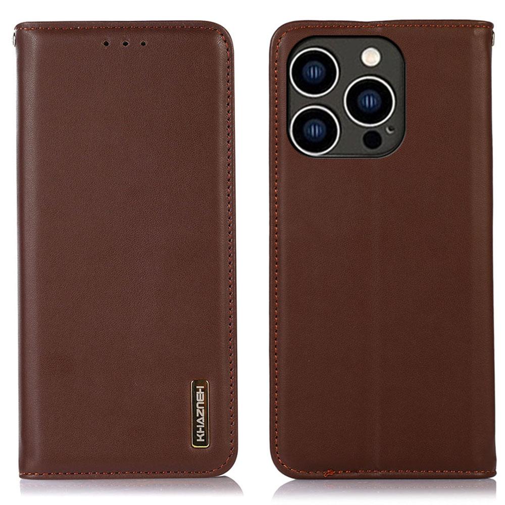 KHAZNEH For iPhone 16 Pro Max Case Genuine Cow Leather Wallet Phone Cover Nappa Texture