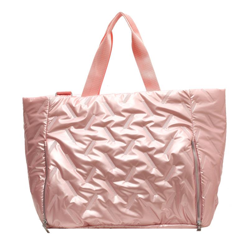 Autumn and winter new travel bag single shoulder portable large-capacity cotton clothing bag pearlescent leather film Korean version fitness bag