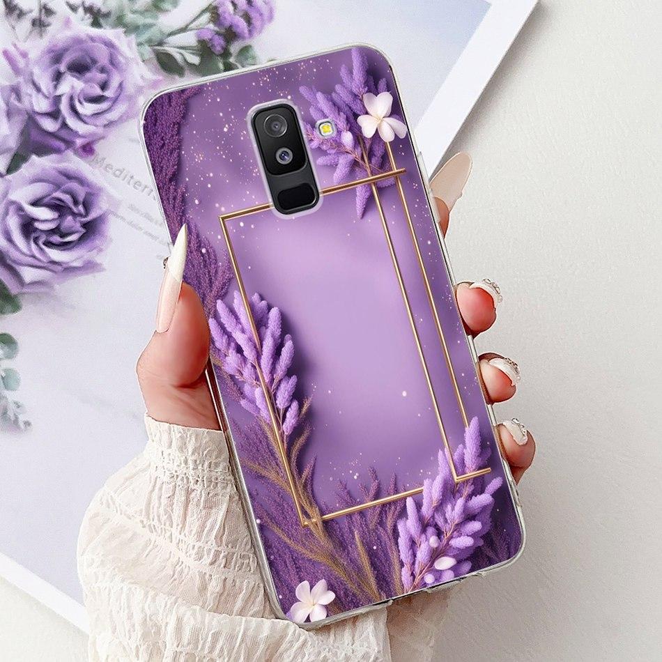 For Samsung Galaxy A6 Plus 2018 Phone Case On Samsung A6+ (2018) A6 A600F A605G Elegant Floral Cat Soft Silicone Clear TPU Cases
