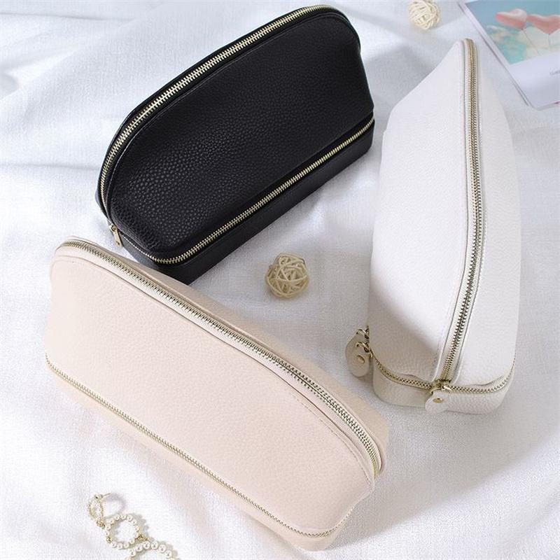 2 in 1 Make-up-Tasche mit Schmuck-Organizer-Etui PU-Leder Vielseitig Damen Reise Schmuckhalter Organizer Kosmetikpinsel-Etui