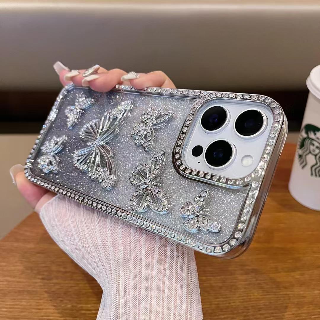 

Страз Бабочка Подходит для чехла для мобильного телефона Apple 16PROMAX Iphone15 Флэш-пудра 14 Противоударный защитный чехол для женщин iPhone11