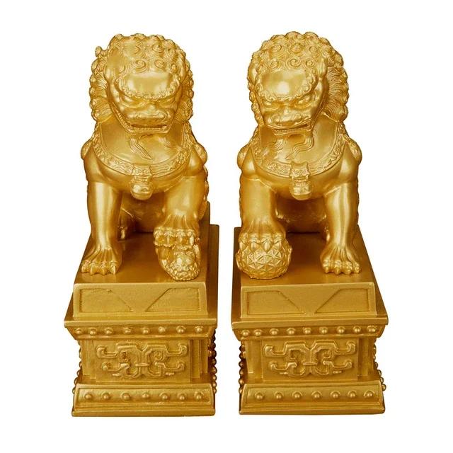 1 Paar Glückslöwenstatue im chinesischen Stil Harztiere Statue Haus Feng Shui Dekor Handwerk Haus Büro Retro Dekorative Statue