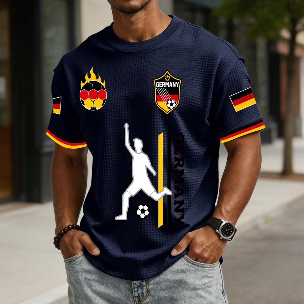 Unisex Germany Themed Print Short Sleeve Casual Sports Top Crewneck Loose Fit Lightweight Comfortable Shirt for Adults