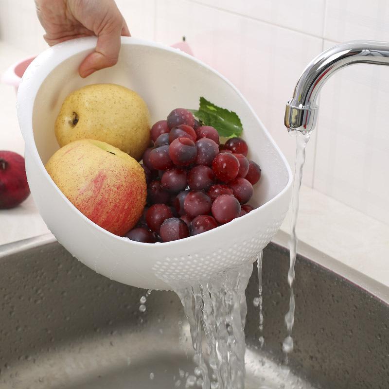 1pc 2-in-1 Plastic Colander Strainer for Rice, Veggies, Beans – Kitchen Drain Basket with Handles, Fruit Washer & Sink Strainer