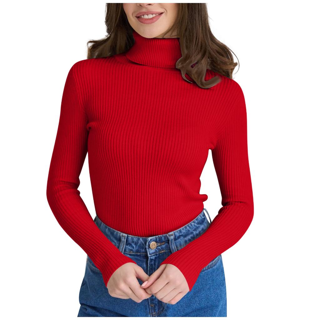 Women's Turtleneck Knit Sweater Top Long Sleeve Casual Basic Layering Pullover