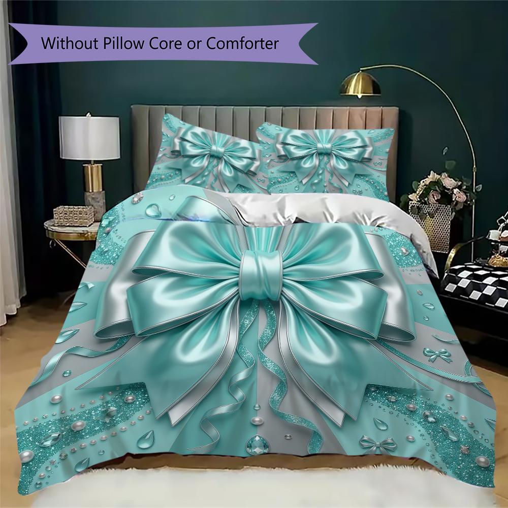 Luxury Ribbon Bow Pattern Bedding Uilt Set Uilt Cover Pillowcase Home Decoration Birthday Gift (1 * Duvet Cover + 2 * Pillowcase Without Core)
