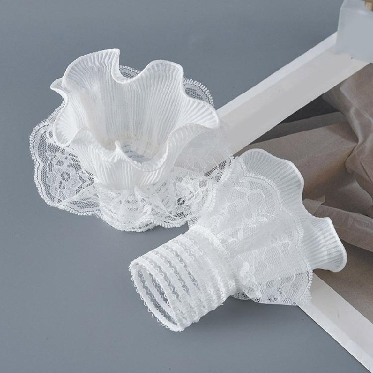 1pair Ruffled Wrist Cuffs White Color False Sleeves for Teens Jackets Decor