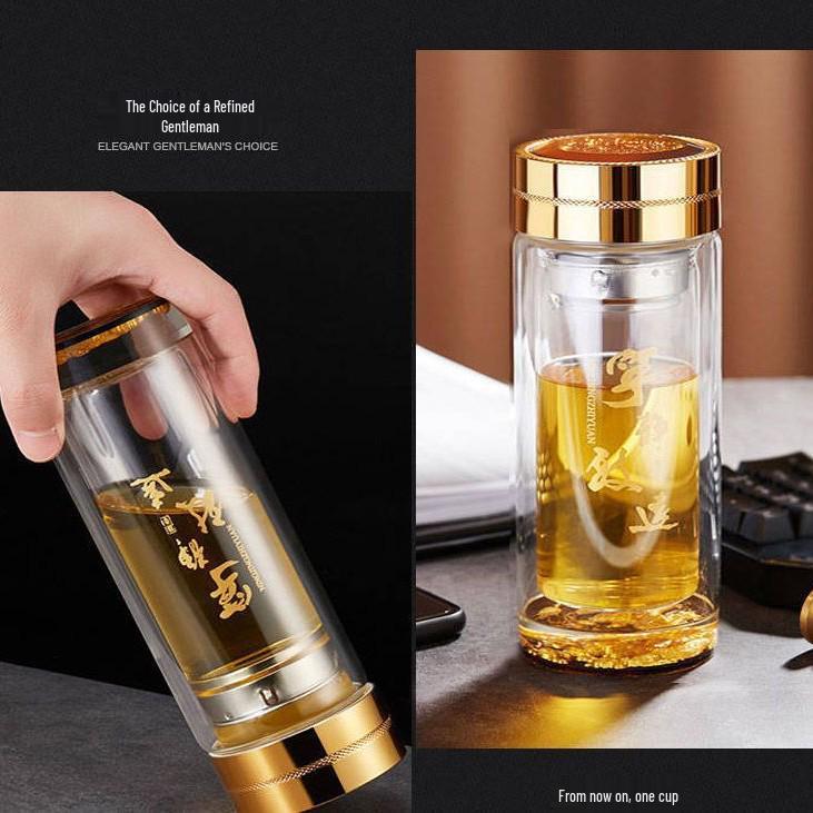 Custom Logo High Borosilicate Double Layer Glass Tea Cup with Dragon Design