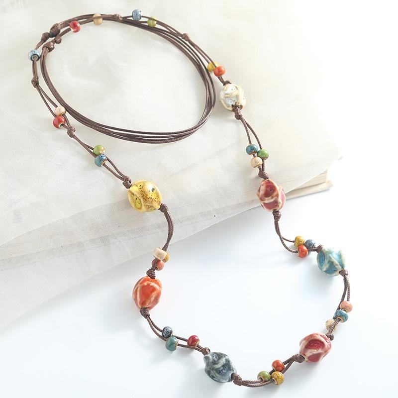 Dámský keramický náhrdelník Ručně vyráběný Nastavitelný šperk Boho doplněk
