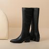 Krazing Pot Cow Skin Microfiber Pointed Toe Thick High Heels Knee Boots Size 46 Size 45 Slip on Plus Size Women Keep Warm Long Boots