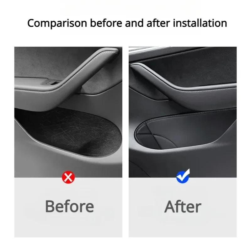 For Tesla Model 3 Highland 2025 Car Door Handle Storage Box Mat Armrest Tray Protective Pad Door Storage Box Car Accessories