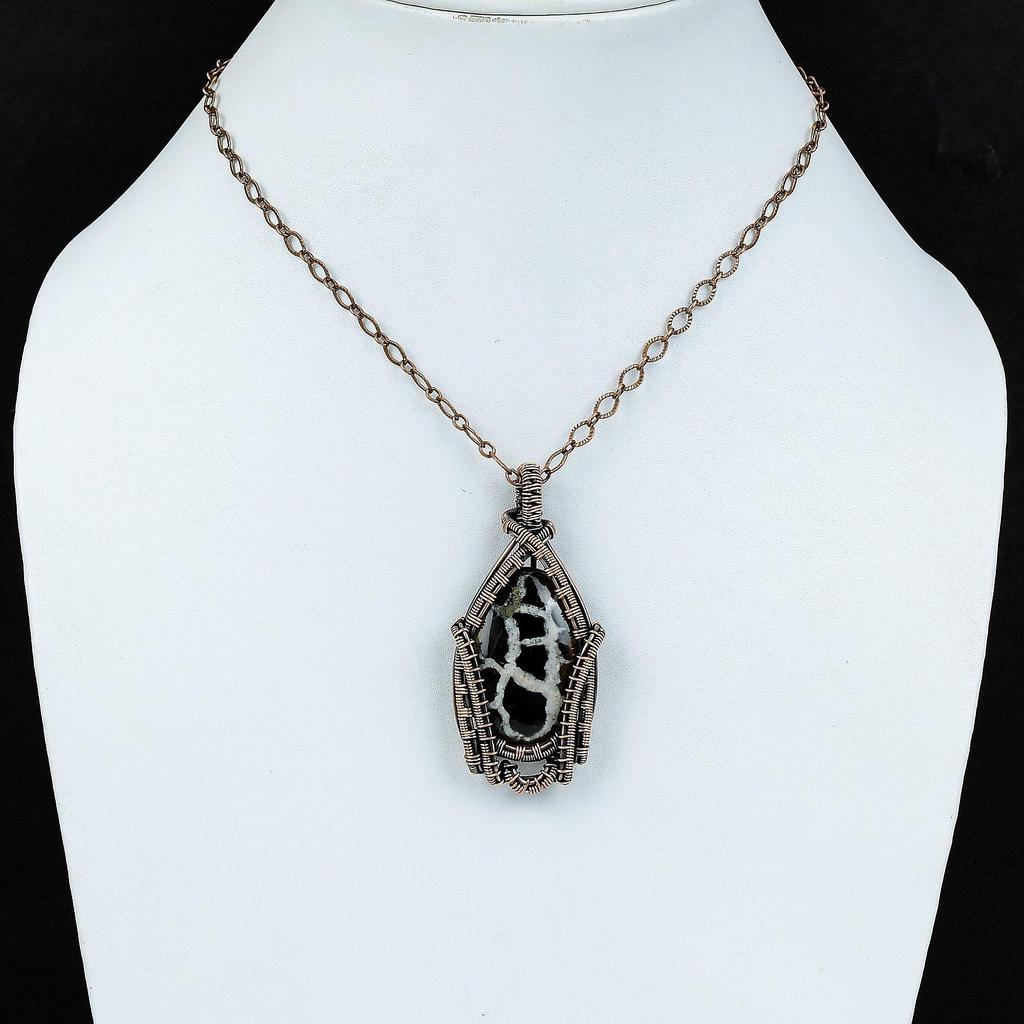 Moroccan Mud Crack Fossil Pendant Copper Wire Wrapped Jewelry Handmade Designer Pendant Gemstone Copper Jewelry Wire Wrap Pendant For Gifts