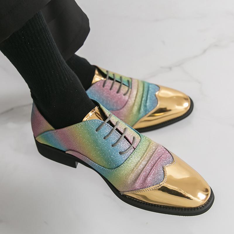 Men Derbys Gold Color Wedding Dress Dance Shoes Leather Shoes Business Formal Shoes Tuxedo Prom Blazers Shoes Large Size