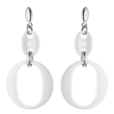 Earrings - Kely - 925 Rhodium-Plated Solid Silver - Large Model - White Ceramic - Push System
