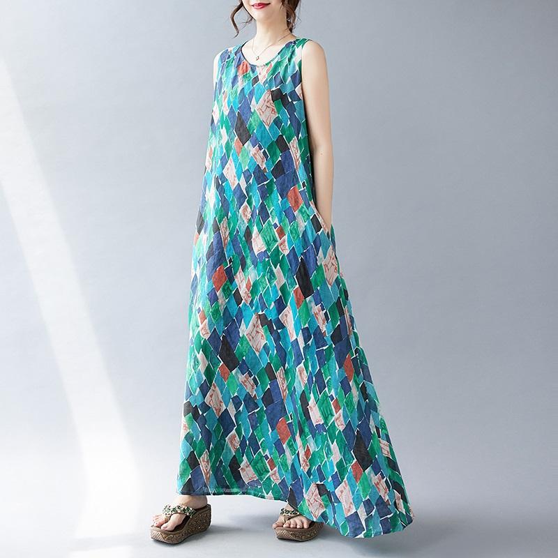 Sleeveless Plus Size Cotton Vintage Floral New In Dresses for Women Casual Loose Long Summer Dress