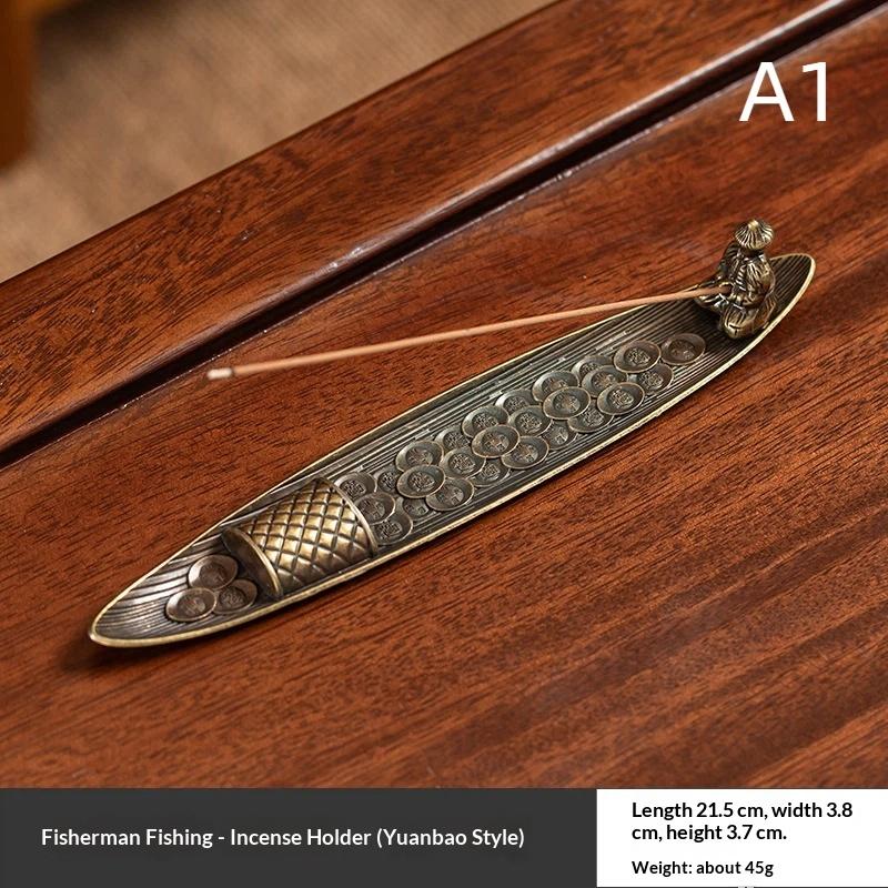 Mini Fishing Boat Incense Burner Old Man Style 1Pcs Aesthetic Censer for Tea Room Desktop Aromatherapy Meditation Use