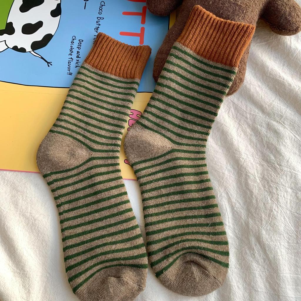 Damen Herbst Winter Socken Verdickte Warme Wollstrümpfe Gerippt Gestreift Frotteesocke Mode Socke Einfarbig Schlicht Vertikal Gestreift