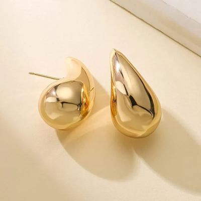Vintage Gold Color Plated Chunky Dome Drop Earrings for Women Glossy Stainless Steel Thick Teardrop Earring Jewelry
