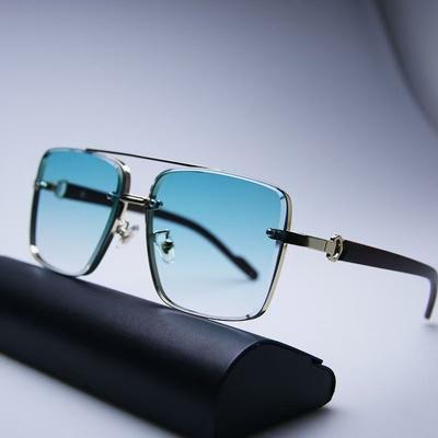 Fashion Retro Square Metal Shades Eyewear Women'S Original Brand Design Driving Sunglasses New Double Bridge Pilot Sun Glasses