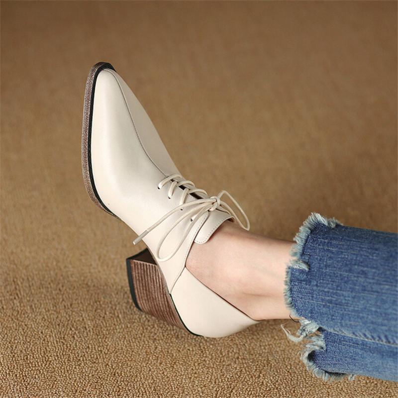Fashion New Spring Genuine Leather Women Shoes Pointed Toe Women Pumps Fashion High Heel Loafers Shoes for Women Chunky Heel Shoes Black