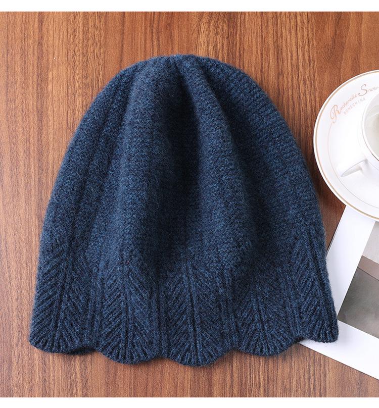 Versatile Pure Wool Knitted Beanie - French Openwork Design, Warm Ear and Head Protection