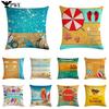 Summer Beach Vacation Printed Linen Pillowcase Sofa Chair Decorative Cushion Cover 45*45Cm
