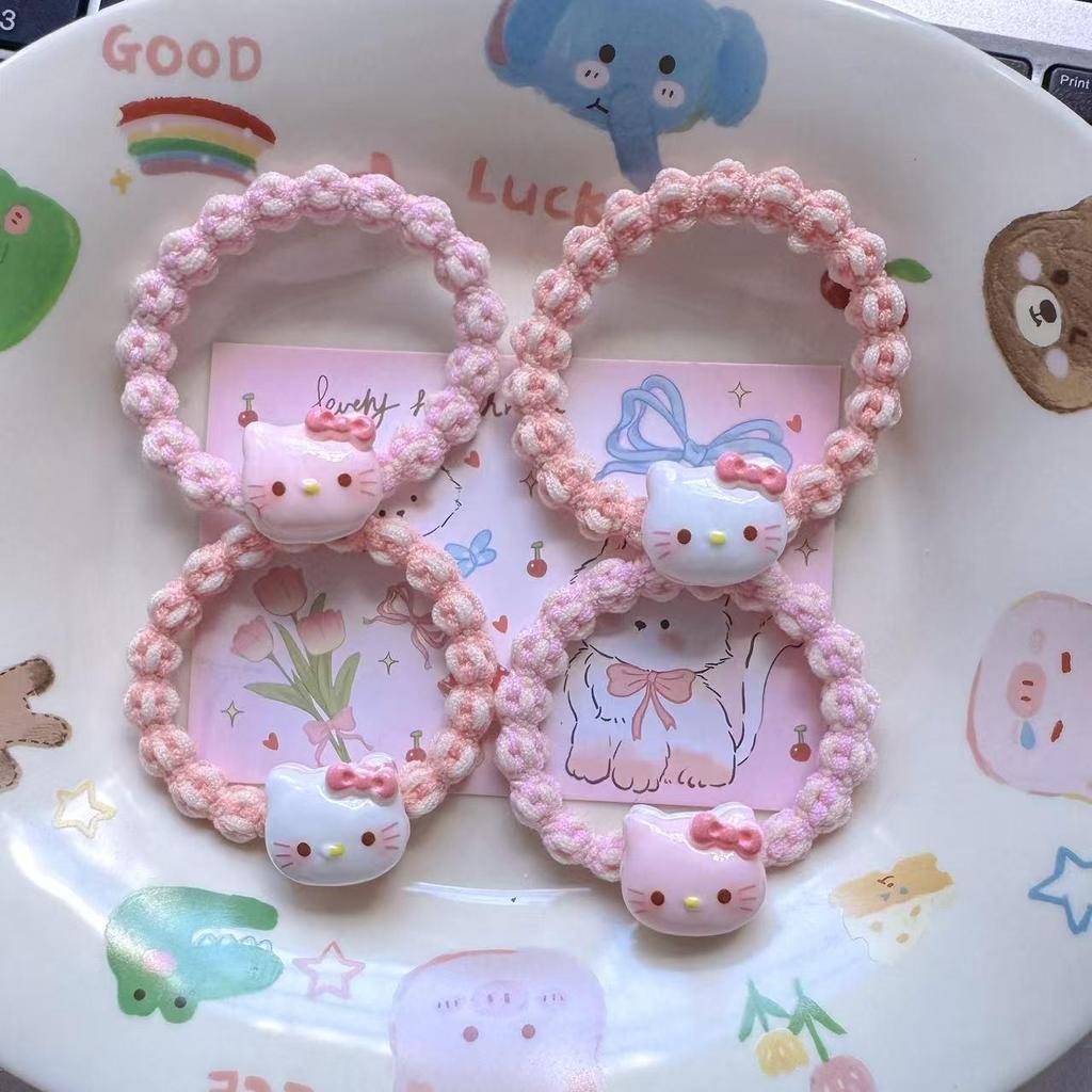 Colorful Cartoon KT Heart Scrunchies – Cute Elastic Hair Ties for Girls, Besties, and Couples