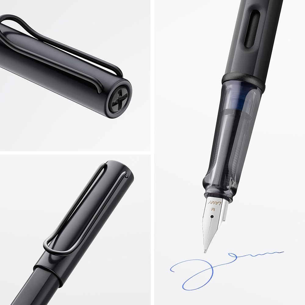 LAMY AL-Star Black Fountain Pen - Ergonomic Grip and Black Steel Nib Size M - Lightweight Aluminu...