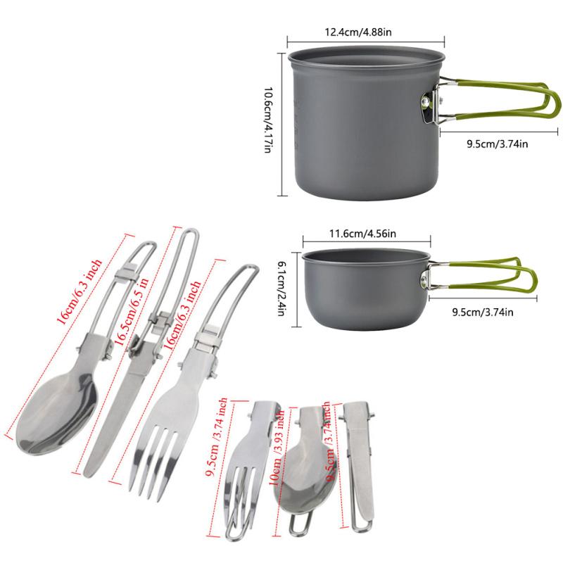 Camping Cookware Kit 1-2 People Portable Pots Set With Bowl Fork Table Knife Spoon For Outdoor