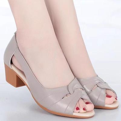 Escarpins à Talon Bloc Peep-Toe en Similicuir pour Femme, Style Décontracté pour le Bureau
