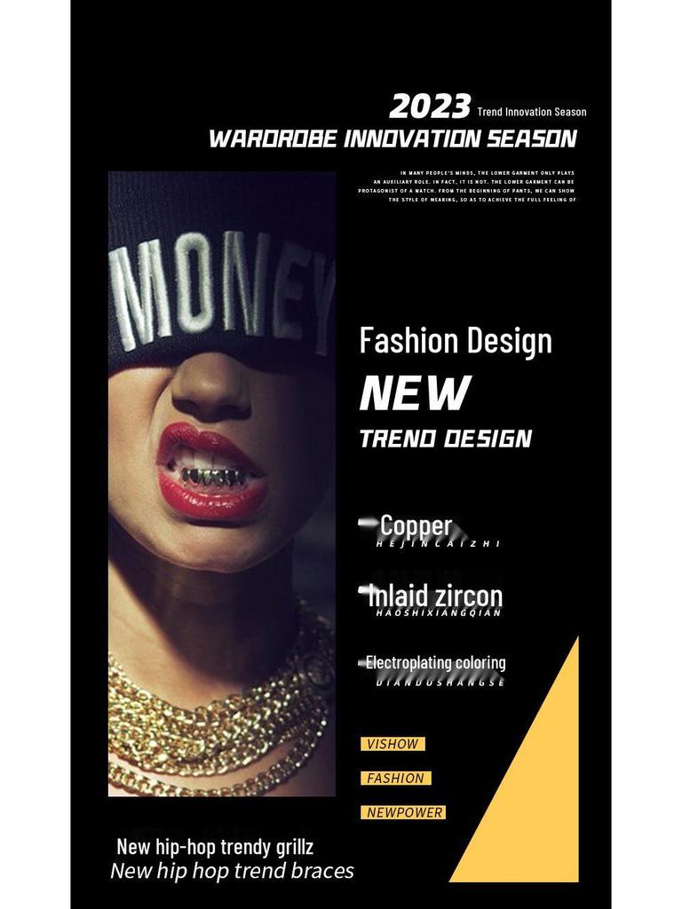 Hip-Hop Zirkonia Diamant Grillz, Trendiger galvanisierter T-Stil für europäische und amerikanische Mode.
