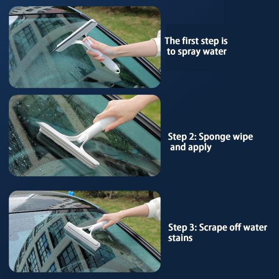 Glass Scraper with Integrated Spray Bottle 3-in-1 System Rubber Spatula Glass Scraper Household Cleaning Tool