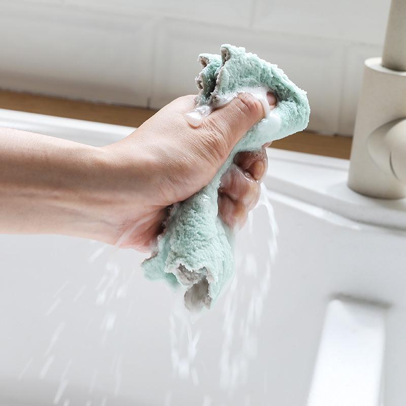 Printed Double-sided Highly Absorbent Cloth That Does Not Shed Fibers or Stick Oil Coral Fleece Dishwashing Cloth