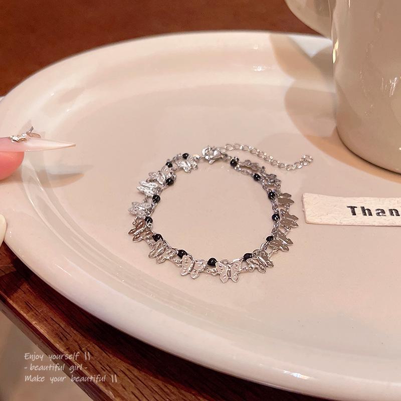 

Элегантный черный двухслойный браслет-бабочка из бисера для женщин S586 серебряный
