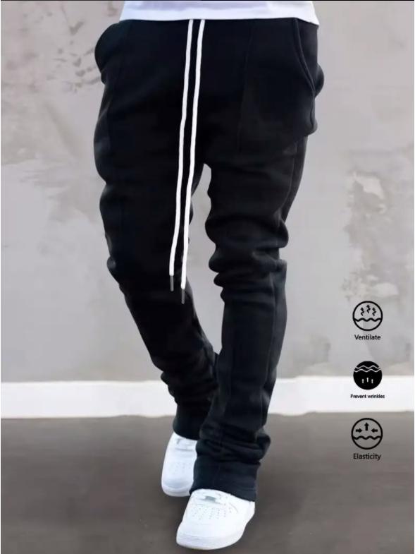 

Мужские облегающие брюки-клеш на все времена года с завязками на талии L чёрный