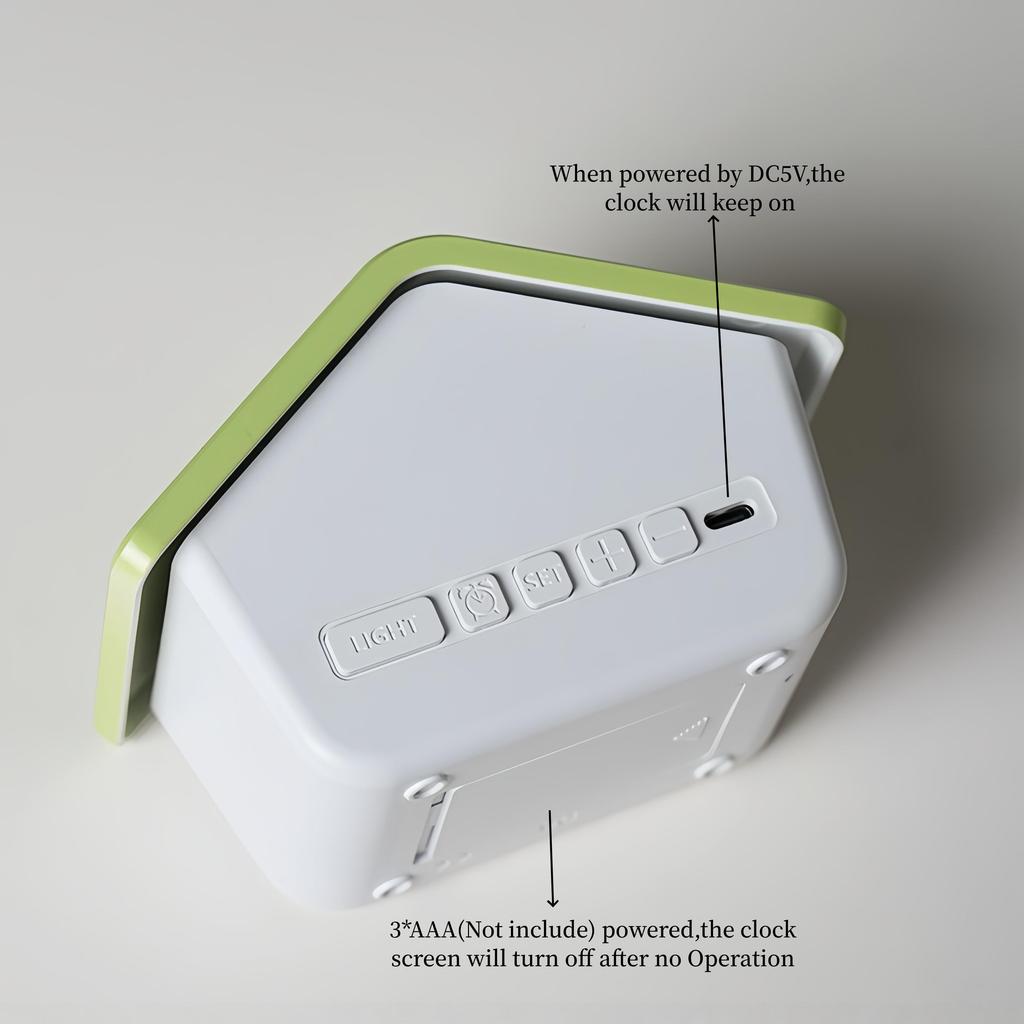 LED Digital Alarm Clock House Shaped Week Date Brightness Adjustment 2 Alarms Silent DST Snooze Table Clock with Ambient Light