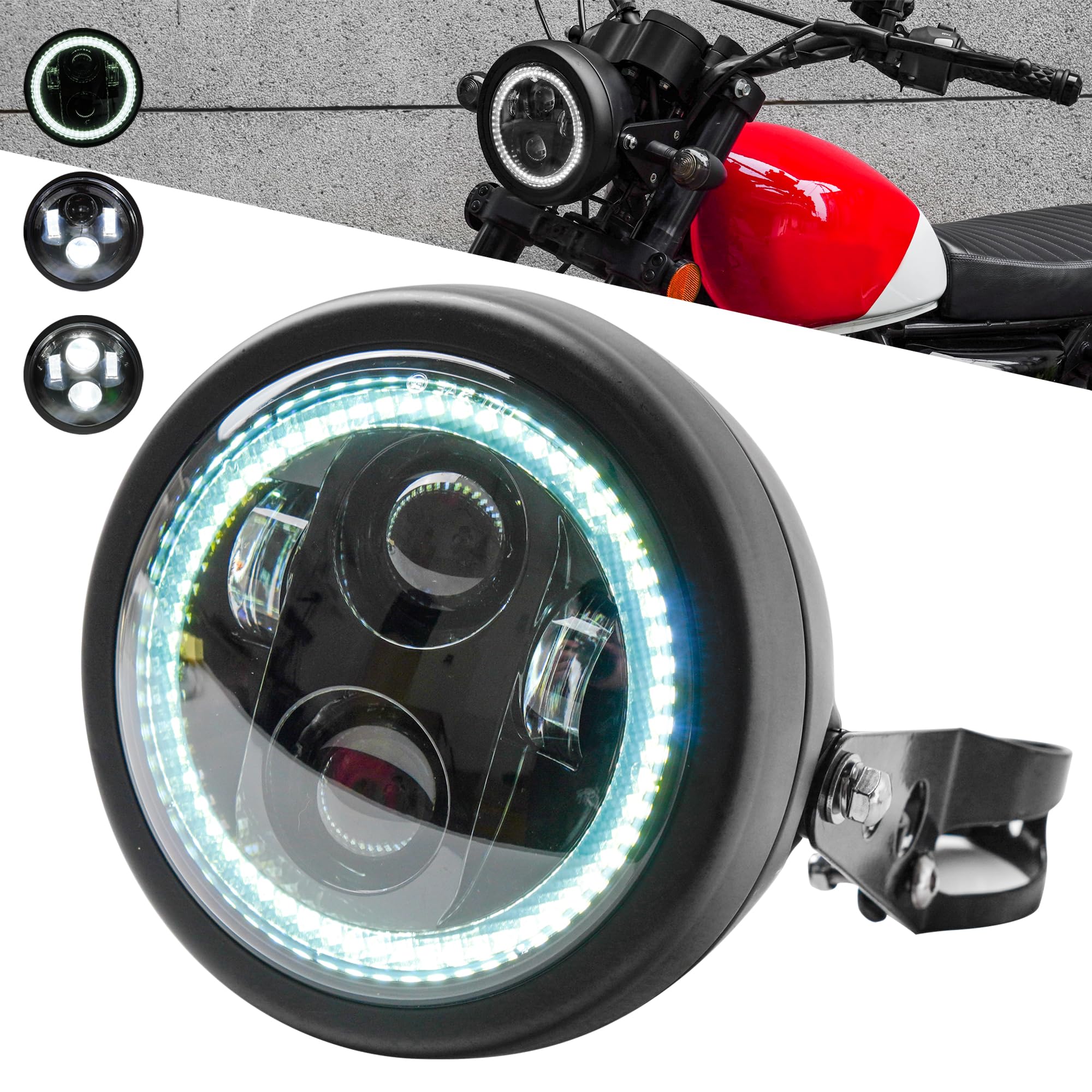 

Motikvans Universal Motorcycle Round LED Headlight with Shell and White Compatible with Harley Rebel Vulcan Honda Shadow and Rebel with Light Set and