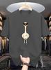 Unisex Navy Blue Crew Neck Tee Trendy Cartoon Cool Ostrich With Black Shades Simple Cute Bird Graphic Soft Cotton Casual Male Tops