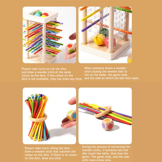 1 Set Wooden Stick Tower Dice Game Fine Motor Focus Training Colorful Stick Counting Math Educational Board Game Toddlers Boys Girls Gift