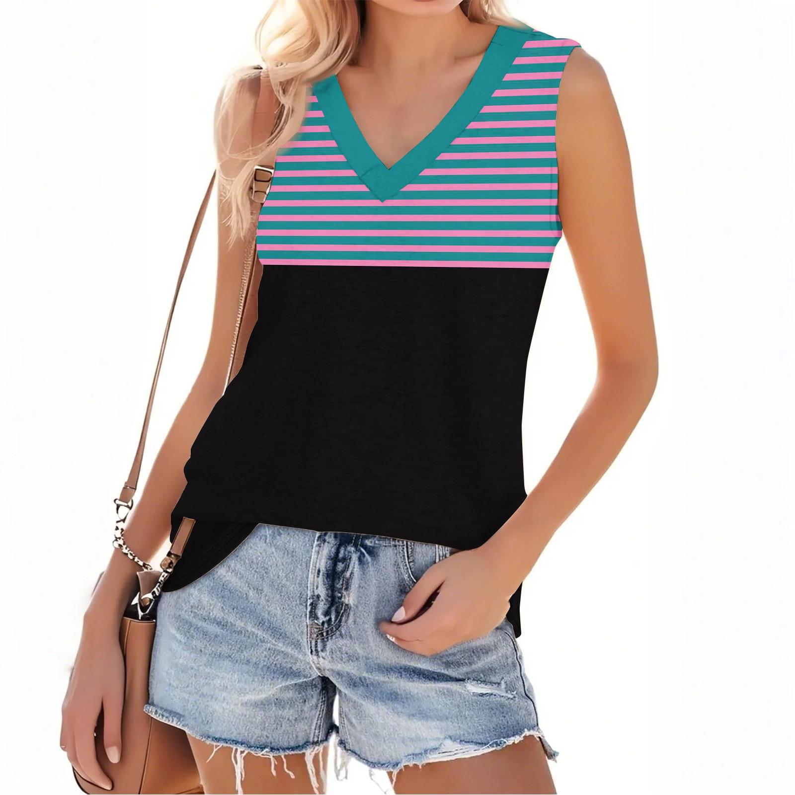 

Женская мода повседневный повседневный универсальный полосатый фактурный облегающий летний жилет-топ XL