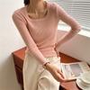 Autumn and winter new simple and versatile knitted bottoming shirt women's soft waxy temperament slim-fitting round neck pullover sweater inner