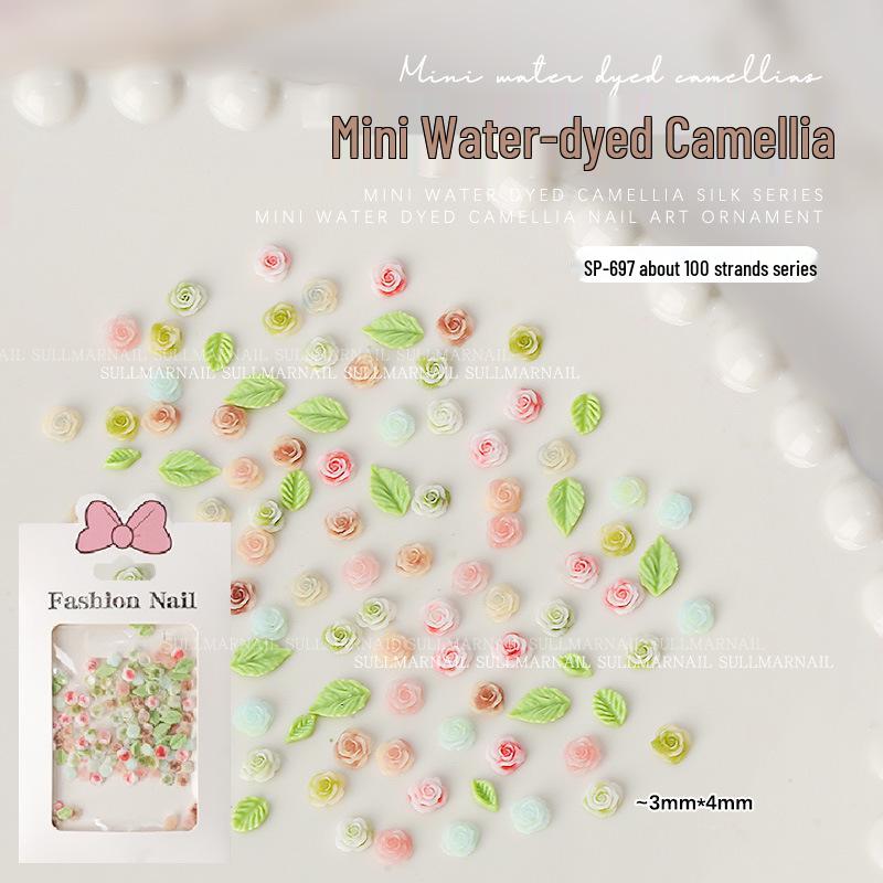 

3D Шармы для нейл-арта в виде листьев камелии: Цветы из акварельной смолы и стразовые украшения, 100 штук