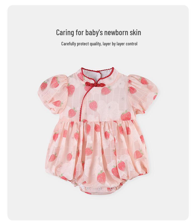 Summer 2025 Strawberry Print Baby Romper - One-Year-Old Girl's Triangle Crawling Onesie