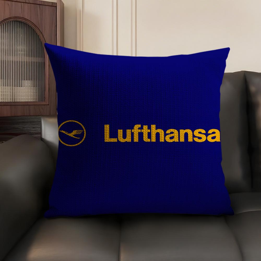 L-Lufthansa German Airlines Pillow Case Natural Linen Organic Fabric Double-Sided Printing Sofa Home Decor Gift Cushion Cover